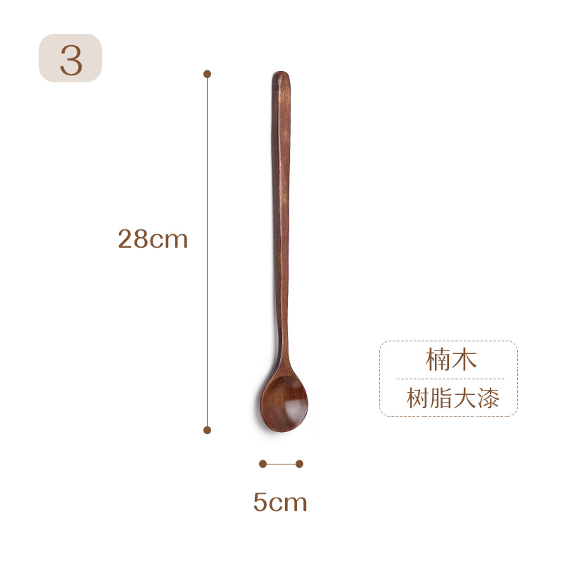 Cuchara de mango largo de estilo japonés de madera maciza vajilla para el hogar cuchara de sopa de pintura grande cuchara de mezcla de café preparada cuchara de madera de helado al por mayor