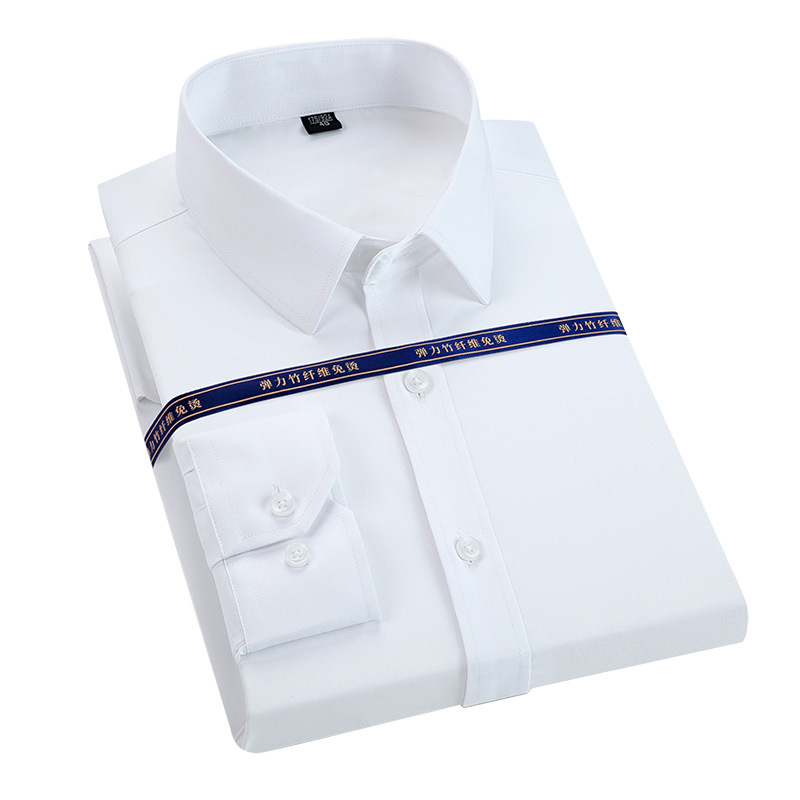 Camisa de fibra de bambú nueva de otoño, camisa de manga larga para hombre, color sólido, elástica, sin arrugas, ropa de trabajo de negocios, unisex