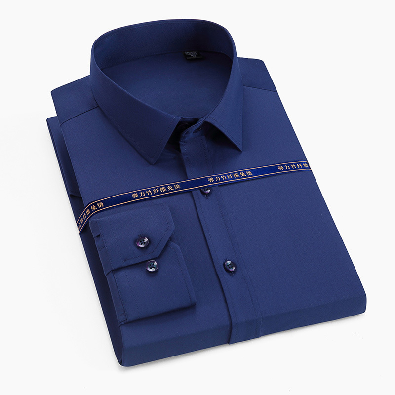 Camisa de fibra de bambú nueva de otoño, camisa de manga larga para hombre, color sólido, elástica, sin arrugas, ropa de trabajo de negocios, unisex