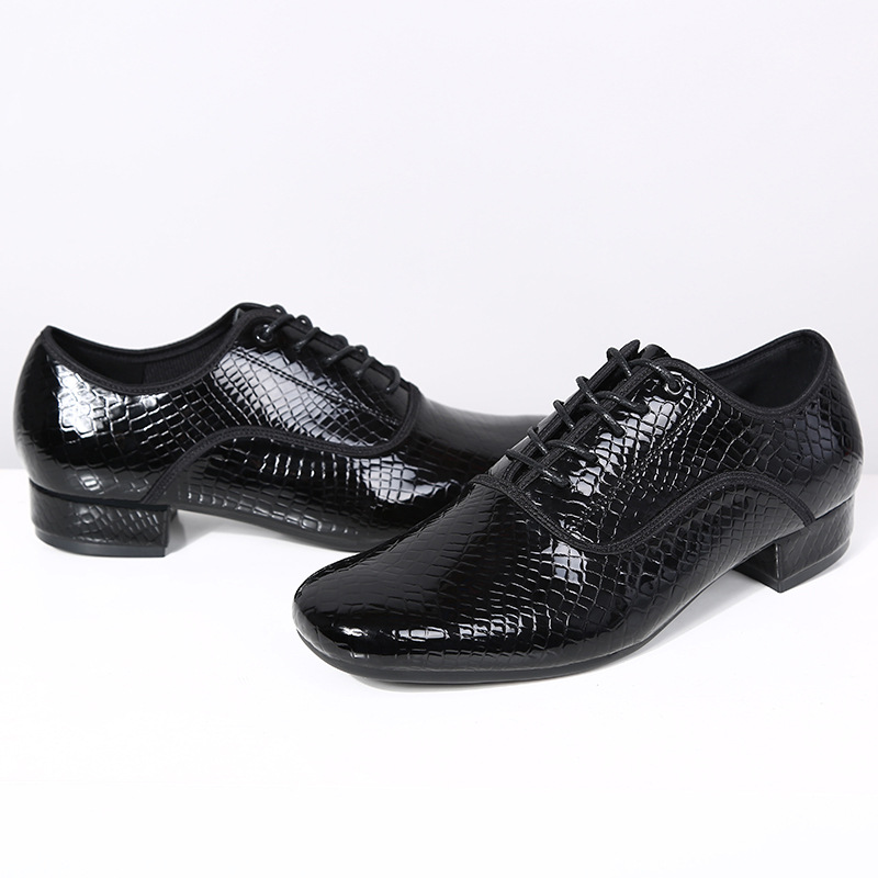 Zapatos de baile moderno de los hombres de cuero de patente de microfibra zapatos de baile cuadrados inferiores resistentes al desgaste zapatos de baile social zapatos de baile al aire libre reloj