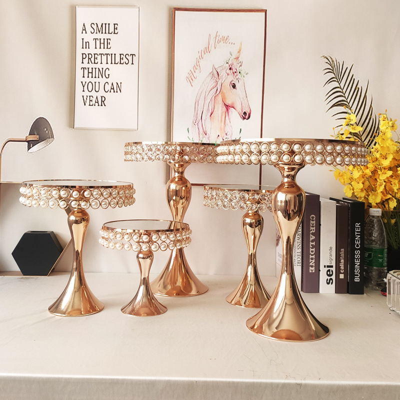 Estilo europeo de metal soporte de la torta de la boda decoración Copa placa de la torta espejo bandeja de mesa de postre de hierro decoración soporte de exhibición