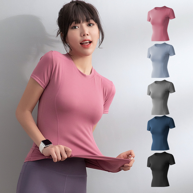 Internet Popular Tight Body-Slimming Stretch Short-Sleeved T-Shirt Gym Running Yoga Clothes Women's Summer Thin Sports Top Internet Popular Tight Body-Slimming Stretch Short-Sleeved T-Shirt Gym Running Yoga Clothes Women's Summer Thin Sports Top