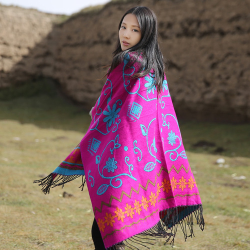 Ethnic style cloak shawl scarf dual-purpose women's warm Lijiang Qinghai Lake Tibet travel shawl coat