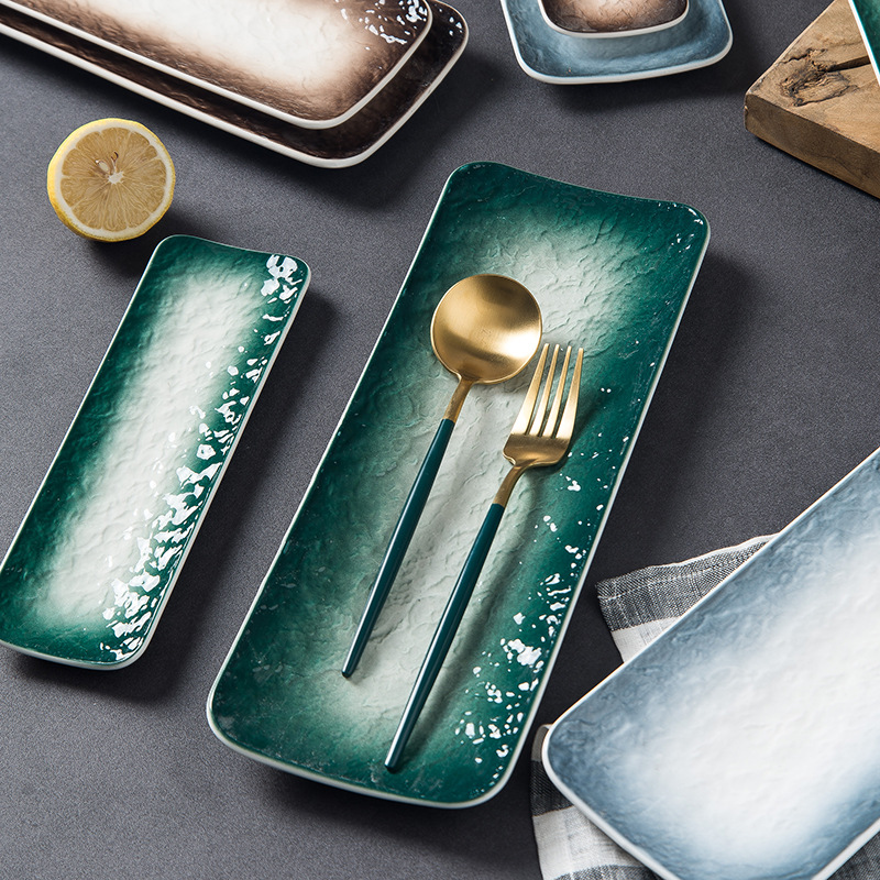 Estilo japonés simple patrón de piedra Placa de sushi hogar creativo de cerámica placa rectangular Placa de postre Hotel personalizado vajilla Nórdica