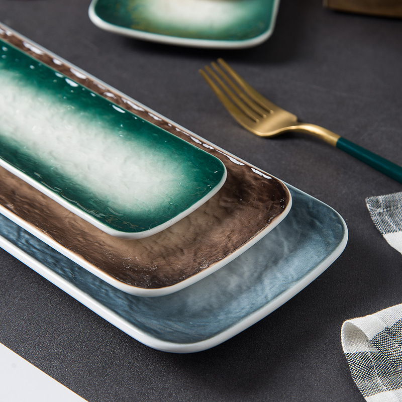 Estilo japonés simple patrón de piedra Placa de sushi hogar creativo de cerámica placa rectangular Placa de postre Hotel personalizado vajilla Nórdica