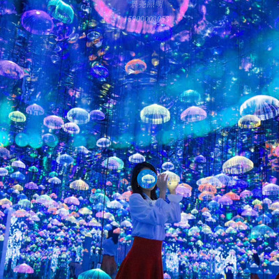 jellyfish square Park starry sky LED Colorful Fiber optic Jellyfish lamp Morning glory led Fiber optic lights Chandelier