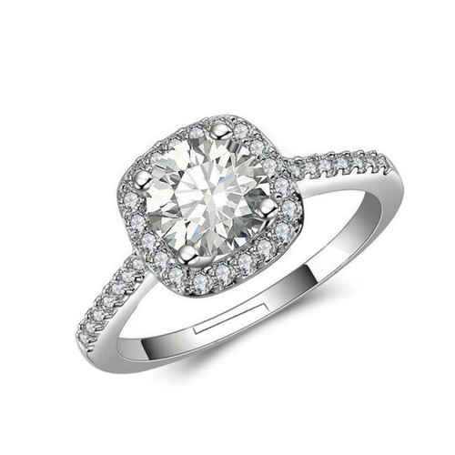 Korean Fashion Square Light Luxury Four Claw Ring for Women Wedding Open Diamond Ring Zircon Crystal Silver Jewelry Ring Wholesale