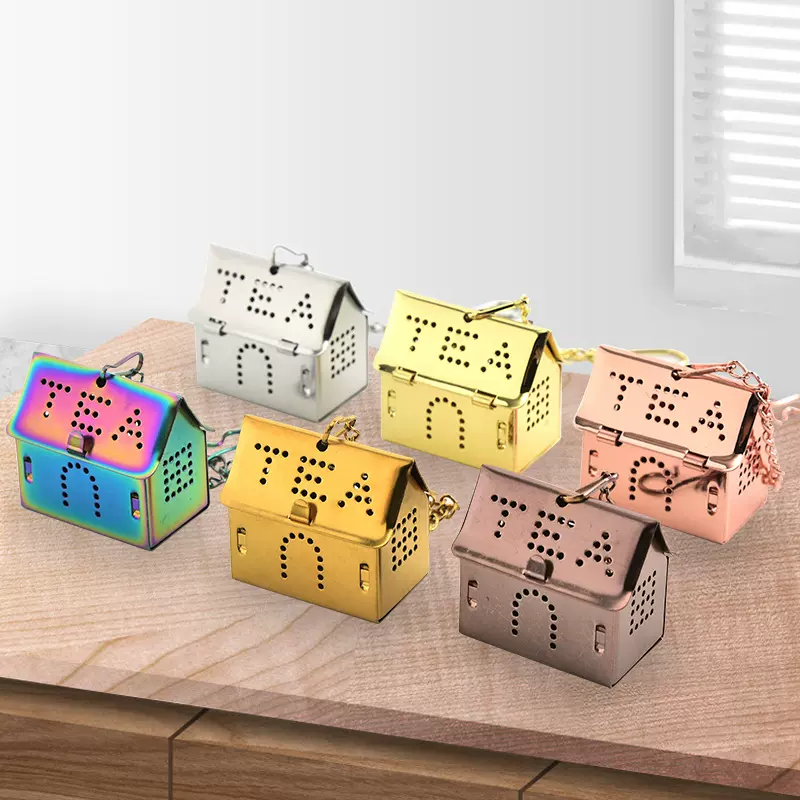 不锈钢泡茶器 不规则茶叶过滤器创意茶球茶漏 金色房子茶具配件