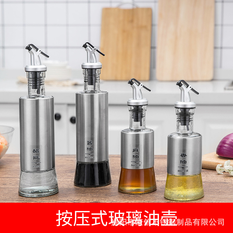 Aceitera de Vidrio con Dosificador de Acero Inoxidable para Cocina