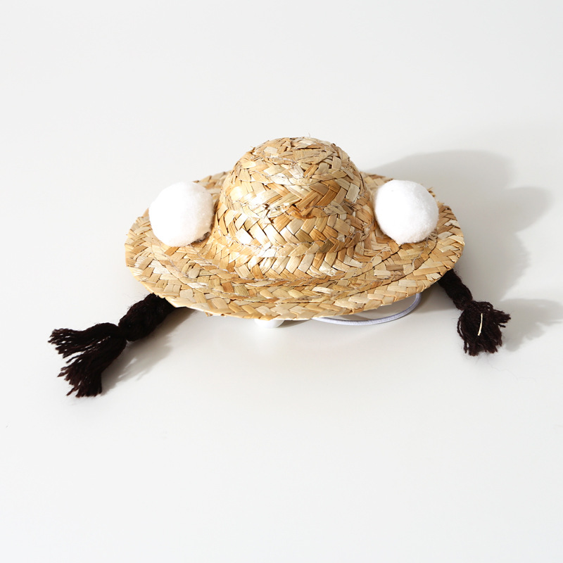 Pet gatos perros conejos sombrero de paja trenzado verano peluca trenzada decoración sombrero props de disparo pequeño ins viento image 4
