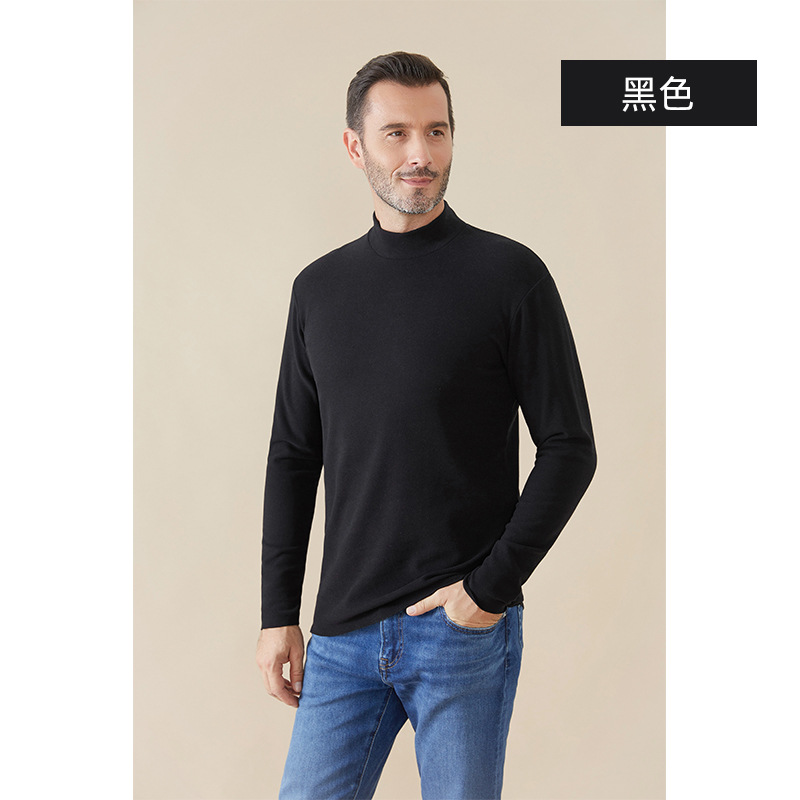 秋冬の新型の徳絨毛のヒアルロン酸の半高襟の底のシャツの男の発熱と保温の外は身を修める高襟の長袖のtシャツを着ます。