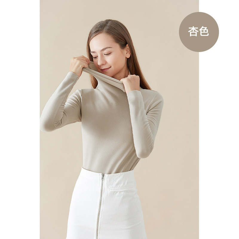 Camisa de fondo de terciopelo alemán otoño e invierno nuevo estilo ácido hialurónico belleza de la piel camisa de fondo de cuello alto sin costuras lijado tira vertical camiseta de manga larga mujer image 12