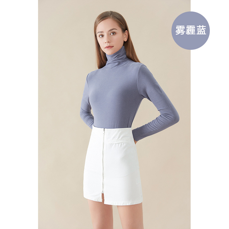 Camisa de fondo de terciopelo alemán otoño e invierno nuevo estilo ácido hialurónico belleza de la piel camisa de fondo de cuello alto sin costuras lijado tira vertical camiseta de manga larga mujer image 11