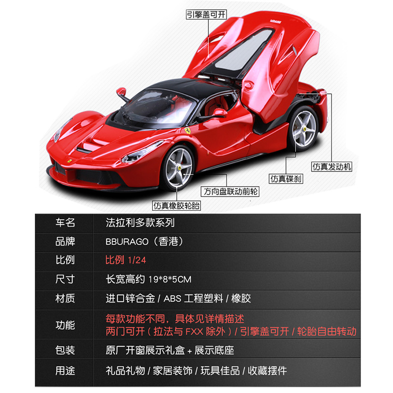 Bigger 1:24 Rafah Sports Car Simulation Alloy Car Model Decoration Craft Gift Collection Toys