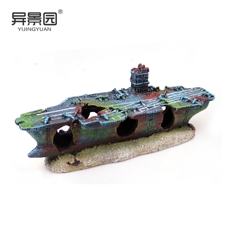 Decoración de acuario transfronteriza, portaaviones, paisajismo de peceras, nave de guerra, restos de naufragio, decoraciones de acuario, adornos de avión para tanque
