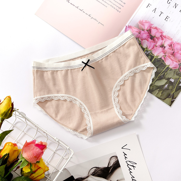 Nuevo algodón transpirable ropa interior de las mujeres más tamaño encaje media Cintura interior japonés dulce arco niña ropa interior al por mayor
