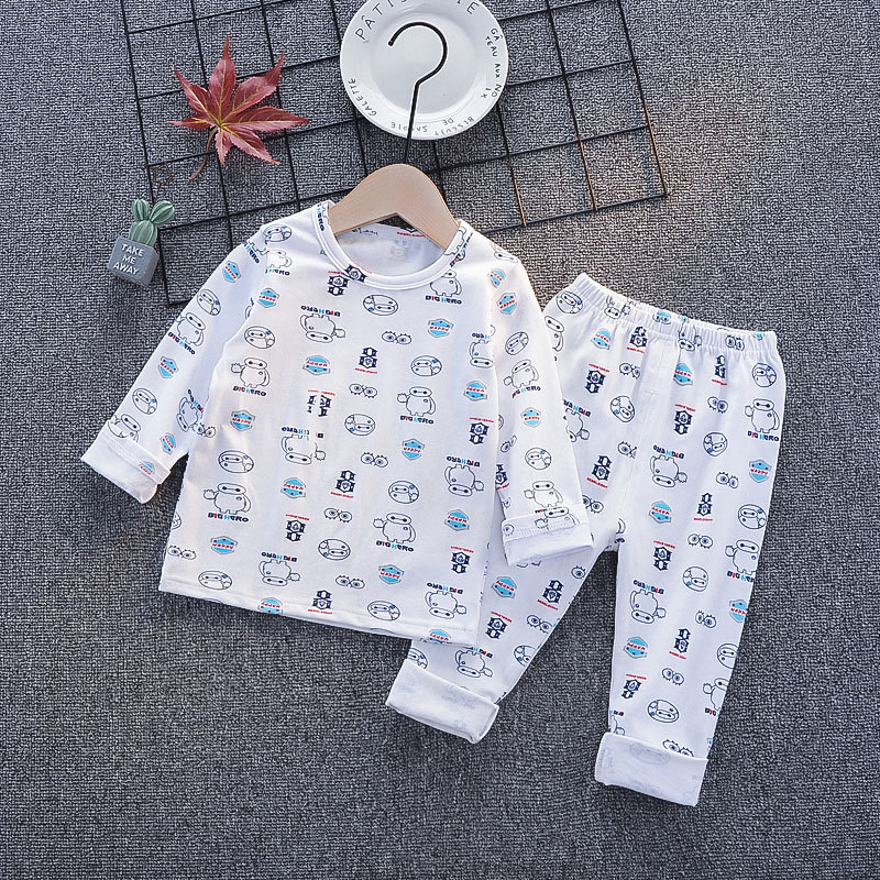 Traje de ropa interior de algodón de lycra para niños 1-3 años 4 primavera y verano Mujer infantil de manga larga homewear pijamas para niños