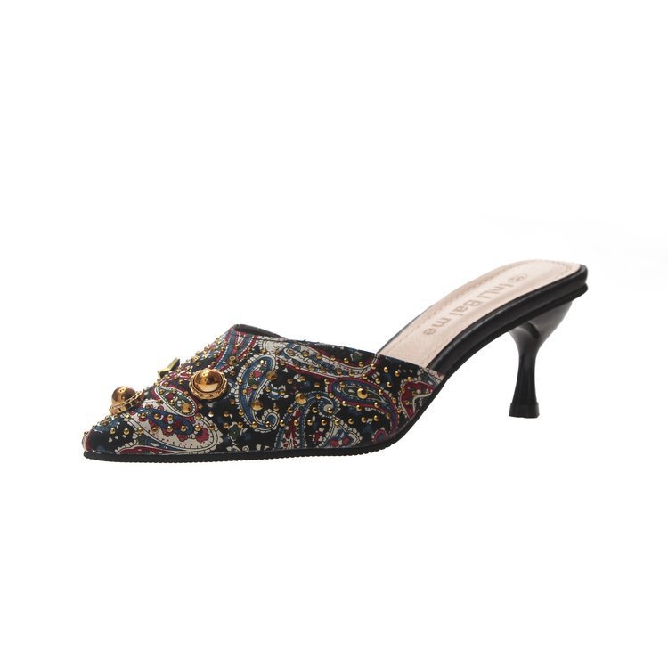 2024 Spring/Summer Sexy Slim Heels, Mid Heel, Pointed Head, Large Size Half Trailer, Sequin Sandals for Women_voghion.com