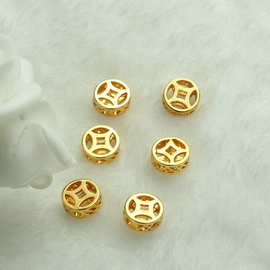 18k包金镂空铜钱隔珠 diy手工饰品配件 金色项链手链串珠隔片材料