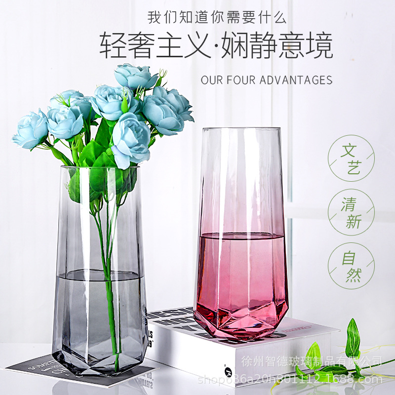 Internet celebridad luz lujo simple vidrio florero ins estilo verde rábano agua flor vidrio florero sala de estar decoración adornos