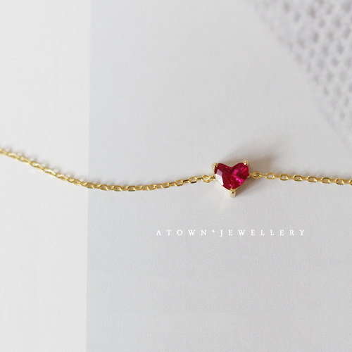 S925 sterling silver plated 14K gold small red heart bracelet for women Korean style simple Japanese style red gemstone bracelet