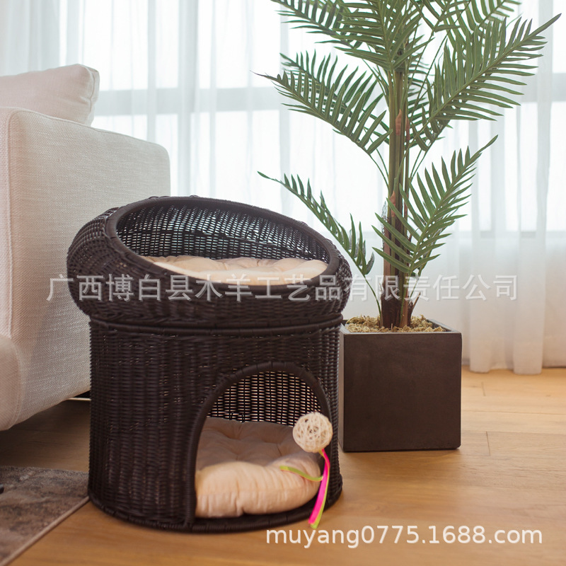 De una sola pieza de la entrega cama del gato Villa Casa del gato de la perrera escalada rack de ratán resistente a los arañazos tejido gato casa cerrada de doble capa gato nido