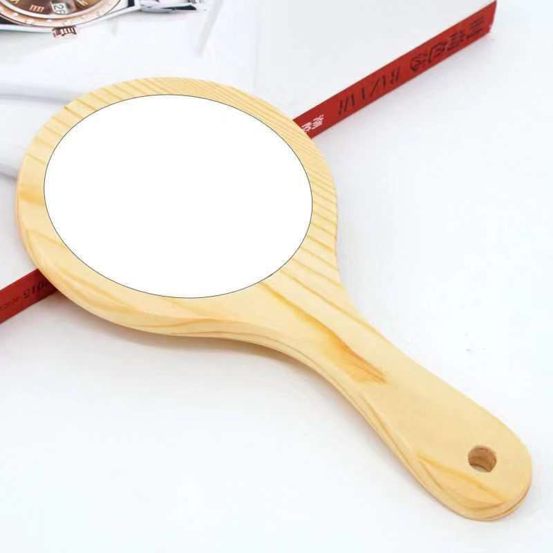 Beauty Salon Hand-Held Mirror with Wooden Handle, Cosmetic Mirror, Japanese-Style Vanity Mirror, Printable Logo, Bedroom and Bathroom Use