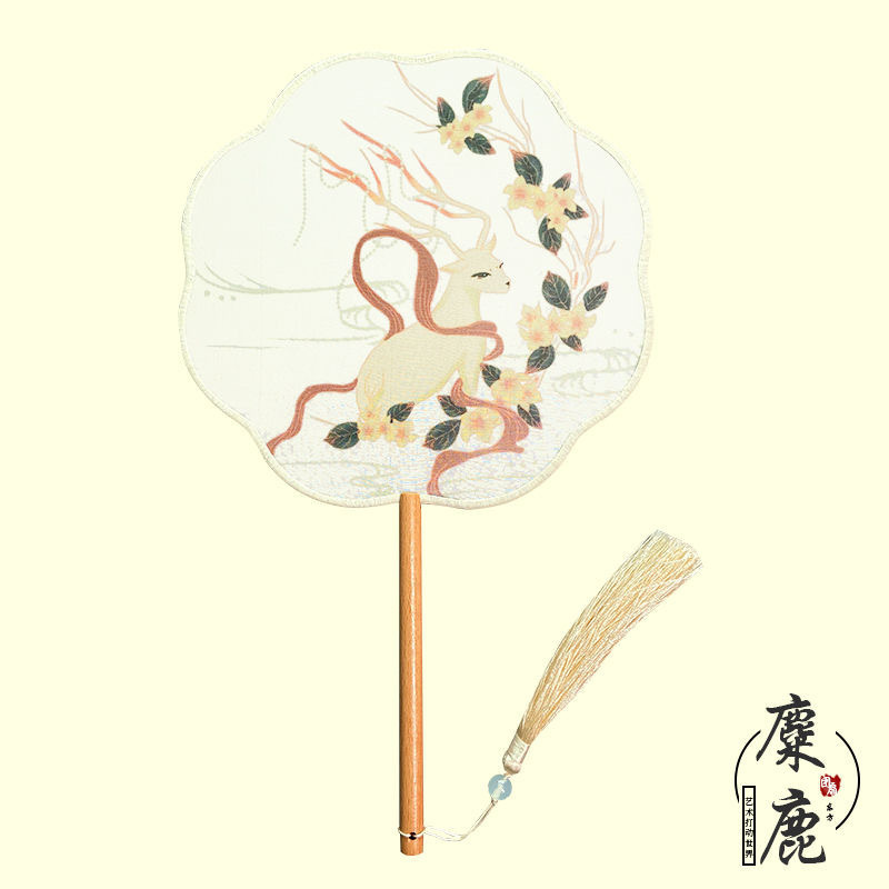 En stock ventilador redondo han ventilador de ropa estilo antiguo translúcido mango largo traje antiguo ventilador de baile Super Hada estilo chino en forma de ventilador redondo