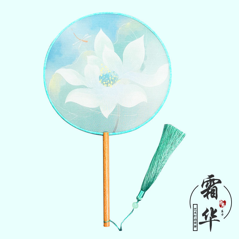 En stock ventilador redondo han ventilador de ropa estilo antiguo translúcido mango largo traje antiguo ventilador de baile Super Hada estilo chino en forma de ventilador redondo