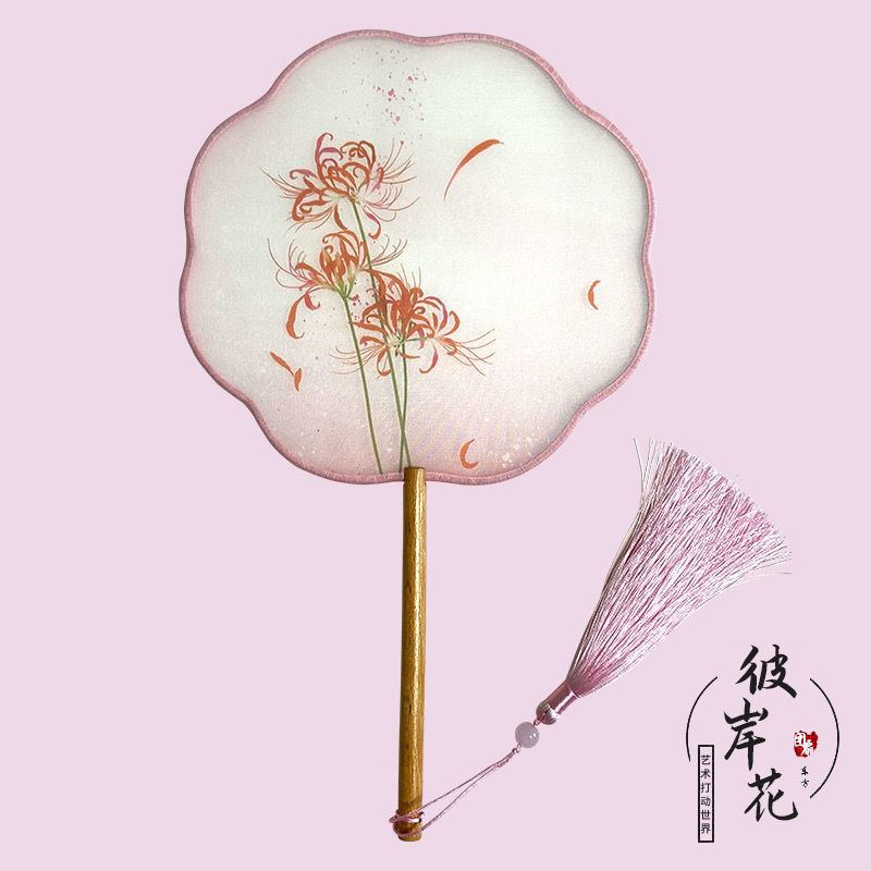 En stock ventilador redondo han ventilador de ropa estilo antiguo translúcido mango largo traje antiguo ventilador de baile Super Hada estilo chino en forma de ventilador redondo