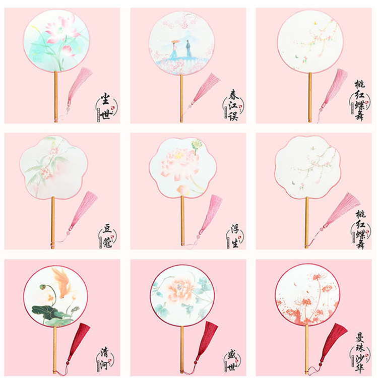 En stock estilo chino especial en forma de abanico redondo estilo antiguo translúcido mango largo traje antiguo ventilador de baile Super Hada ventilador redondo Hanfu ventilador