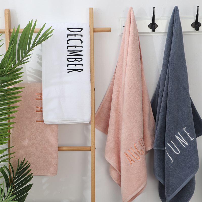 Pure Cotton Bath Towel Creative Embroidered Month Thick Bath Towel Gray White Company Gift Can Be Embroidered with Logo Quick Drying Pure Cotton Bath Towel Creative Embroidered Month Thick Bath Towel Gray White Company Gift Can Be Embroidered with Logo Quick Drying