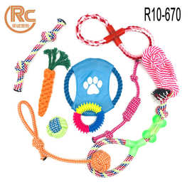 新款宠物棉绳狗狗玩具10件套趣味组合套装亚马逊畅销耐咬绳结飞盘