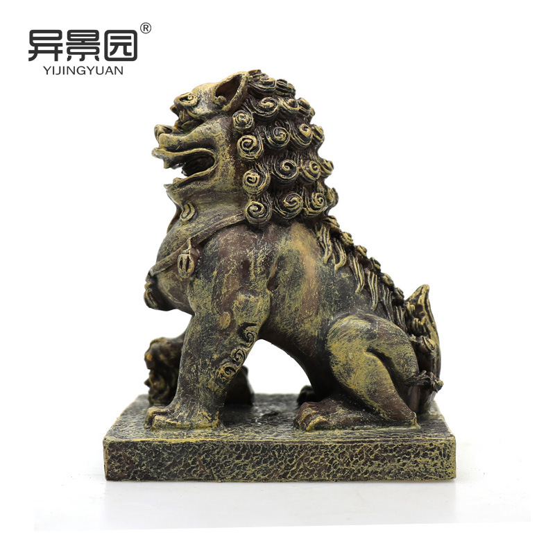 Tanque de peces feng shui paisaje Zen antigua estatua Buda serie acuario resina decoración piedra rocalla estatua León artística adornos