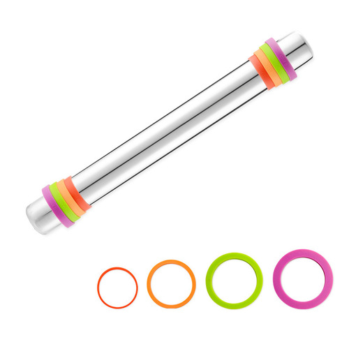 Household stainless steel rolling pin with silicone ring, adjustable thickness, flour stick, variable thickness, integrated roller