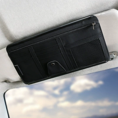 Car Sun Visor Ticket Holder, Multifunctional Sun Visor Storage Card Holder, Car Roof Glasses and Ticket Storage Clip (Car Glasses Clip/Bill Clip) - black-8015-zipper-ticket-holder