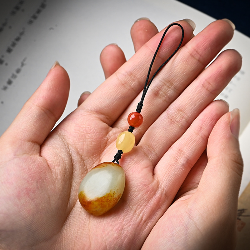 Fidelity Hetian Jade Original Stone Mobile Phone Chain Key Pendant Small Pendant for Men and Women Retro Creative Personality Antique Jewelry