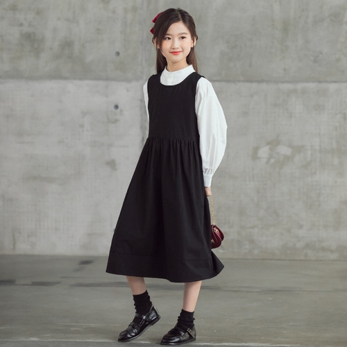 Girls Dress Spring  New Medium and Large Children's Cotton Parent-Child Wear White Shirt Sleeveless Vest Skirt Two-piece Set