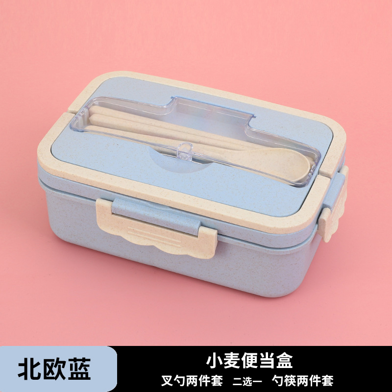 Caja de almuerzo de estilo japonés con asa horno de microondas caja de almuerzo de plástico compartimiento de paja de trigo caja de almuerzo transfronteriza