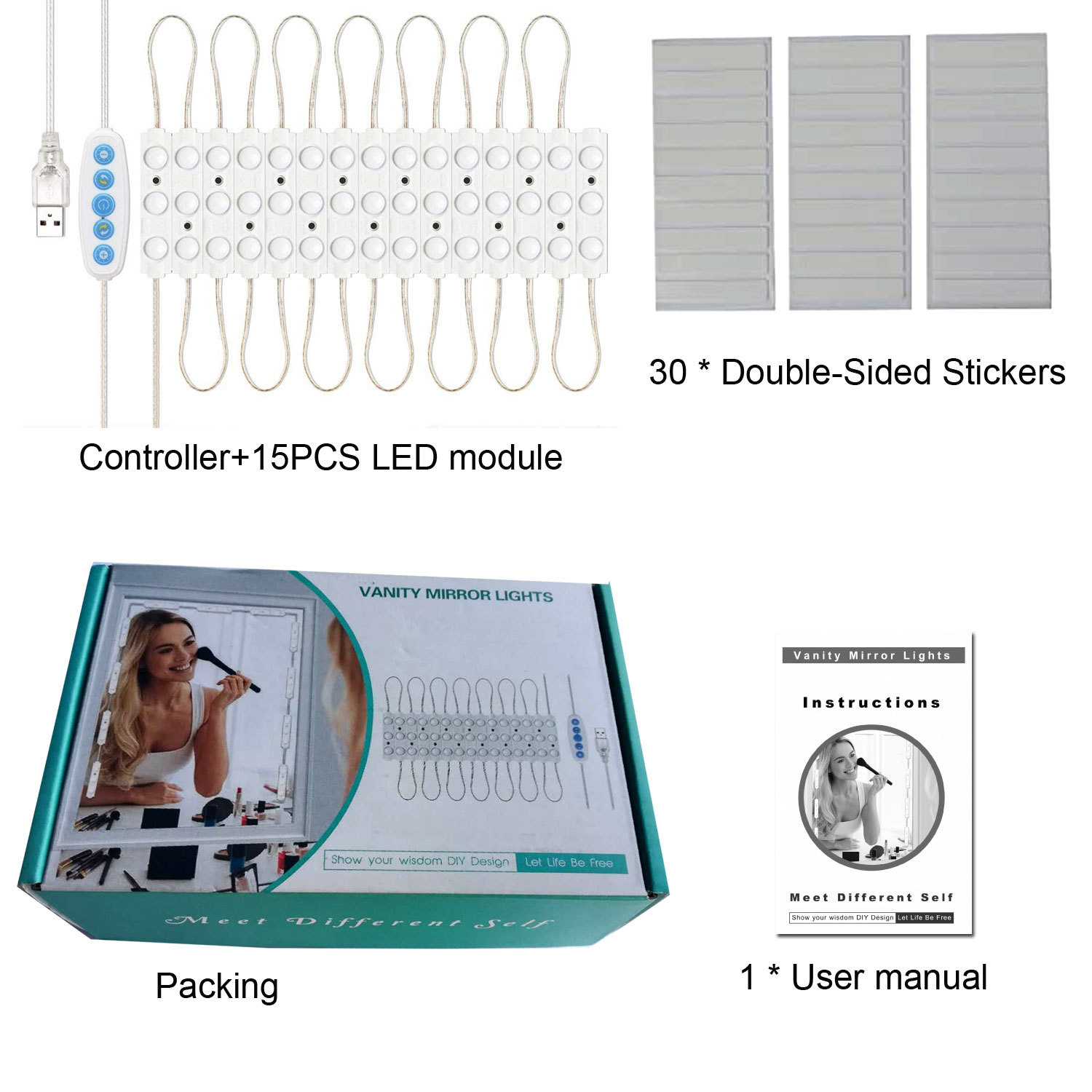 LED espejo de maquillaje faro módulo Hollywood tocador barra de luz DIY espejo de maquillaje bombilla USB espejo Luz de tira