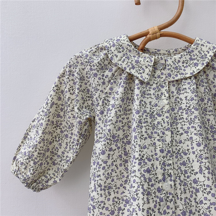 Camisa de otoño para niños de estilo coreano bebé estilo occidental camisa de solapa floral de todo partido camisa de muñeca camisa de niña