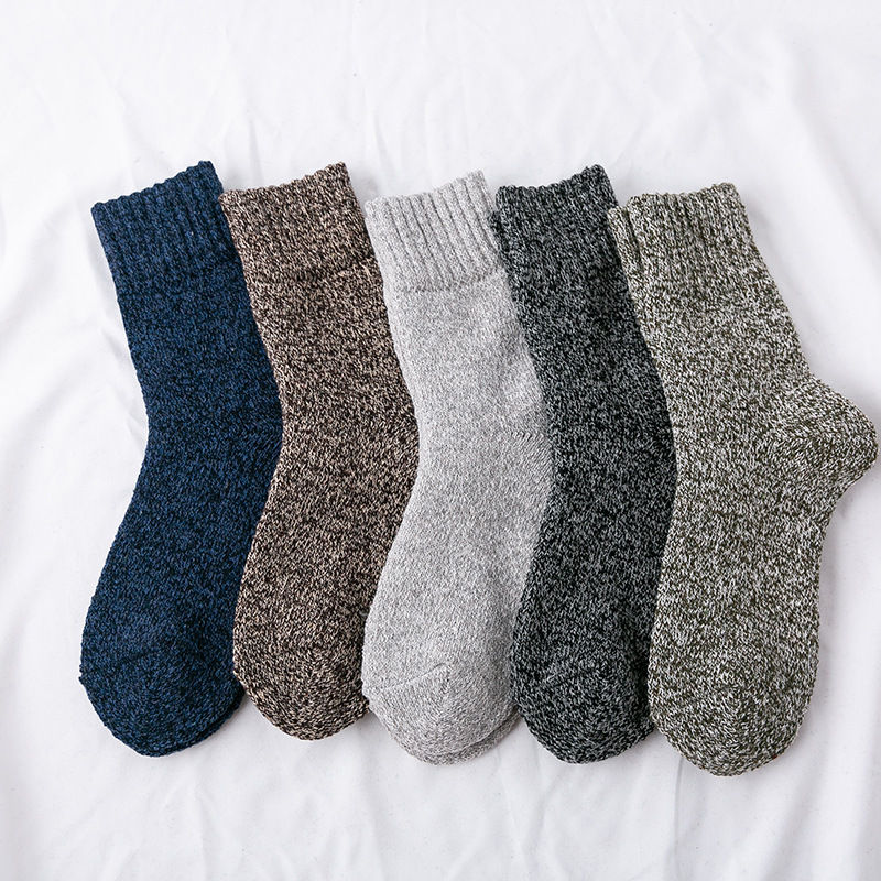 Winter New Amazon Foreign Trade Socks Men's Terry Thickened Solid Color Parallel Rabbit Wool Socks Mid-tube Socks
