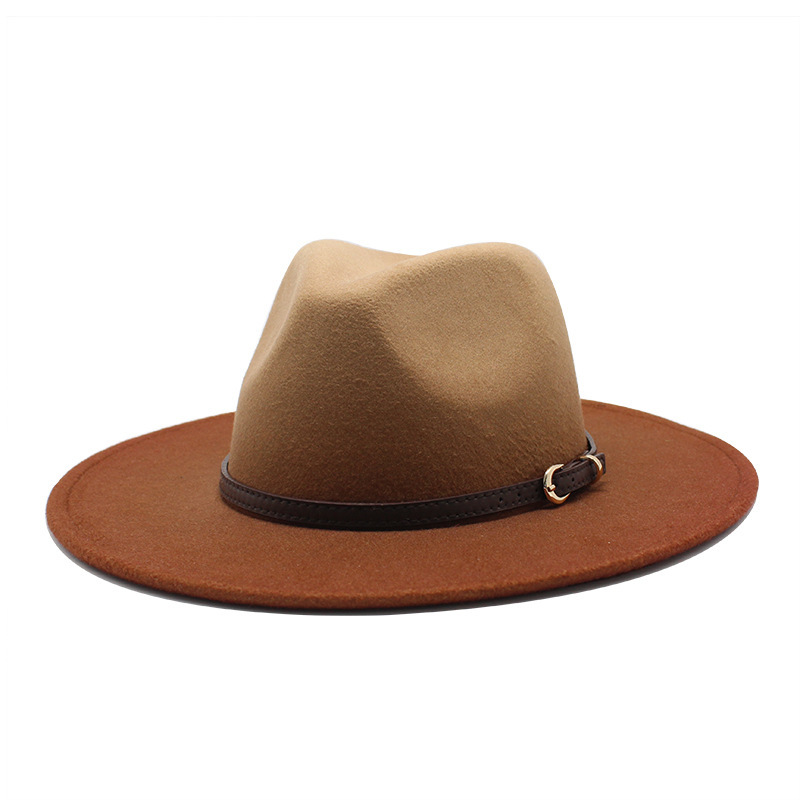 Cross-border European and American British style men and women's new spray paint gradient jazz woolen hat autumn and winter fashion big brim hat Cross-border European and American British style men and women's new spray paint gradient jazz woolen hat autumn and winter fashion big brim hat