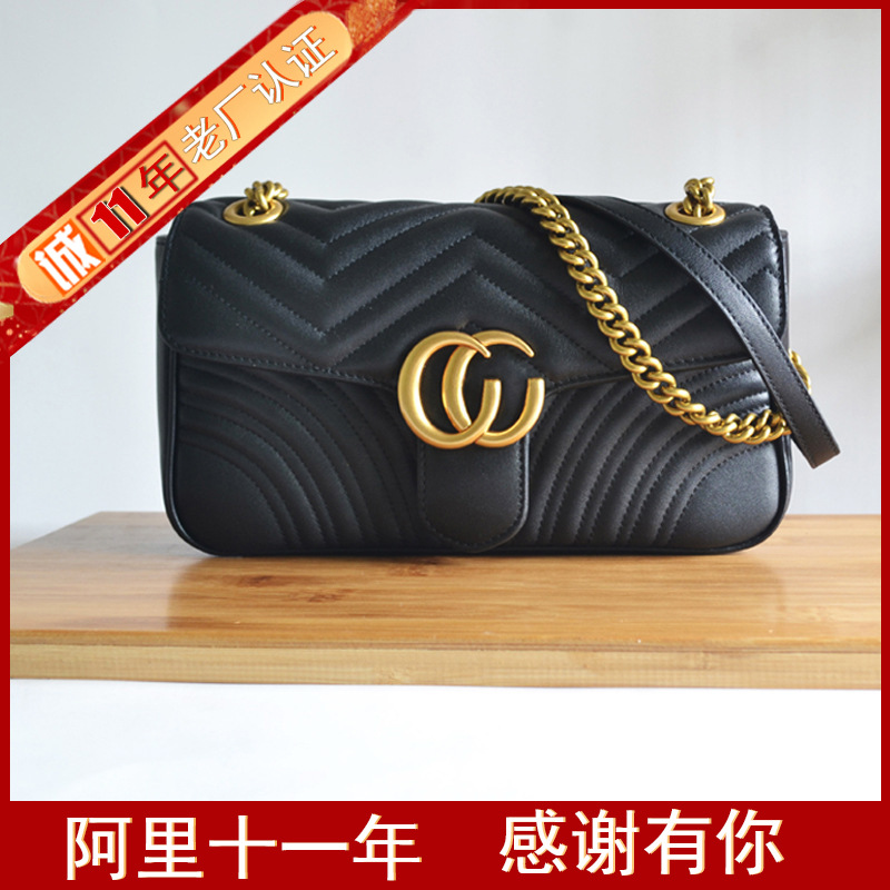 GG马尔蒙marmont绗缝心形波浪纹原厂皮链条1955同款女包padlock