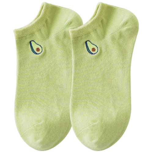  Spring and Summer Boat Socks Women's Cartoon Embroidered Cotton Socks Avocado Hot Selling Manufacturer Wholesale Japanese Simple Korean Socks