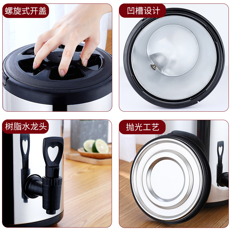 304 Cubo de aislamiento de té de leche de acero inoxidable Cubo de té de leche comercial de doble capa Cubo de té de leche de soja Cubo de café agua hirviendo Cubo de té