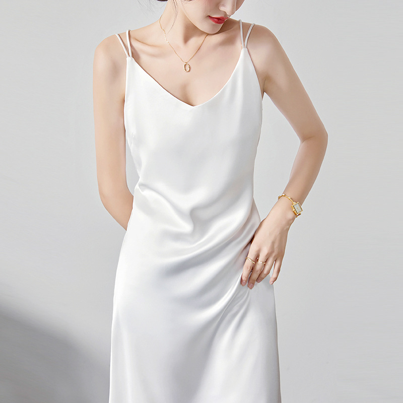 Long base white elegant silk dress