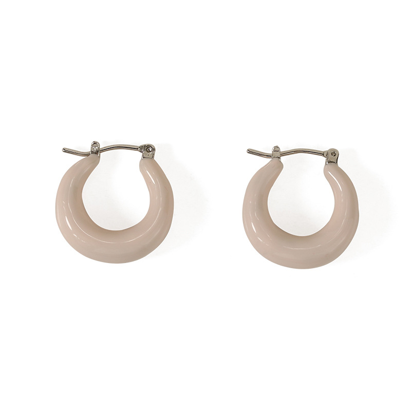Aceite hecho a mano goteo Hong Kong estilo retro diseño nuevo personalizado moda crema rosa en forma de U pendientes para las mujeres