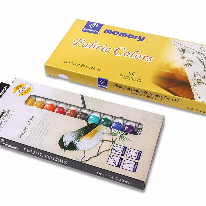 Textile pigment set, wholesale, 12 colors, 6 ml, 12 ml, hand painting