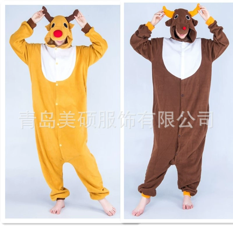 Полярная флисовая пижама с рождественским оленем, мультяшный принт, домашняя одежда, длинные рукава, парная, осень-зима, для пар, внешняя торговля, Рождество